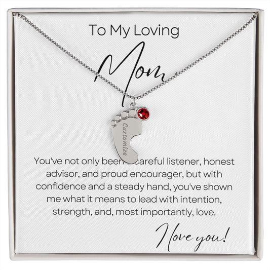 To My Loving Mom | Engraved Baby Feet Necklace with Birthstones