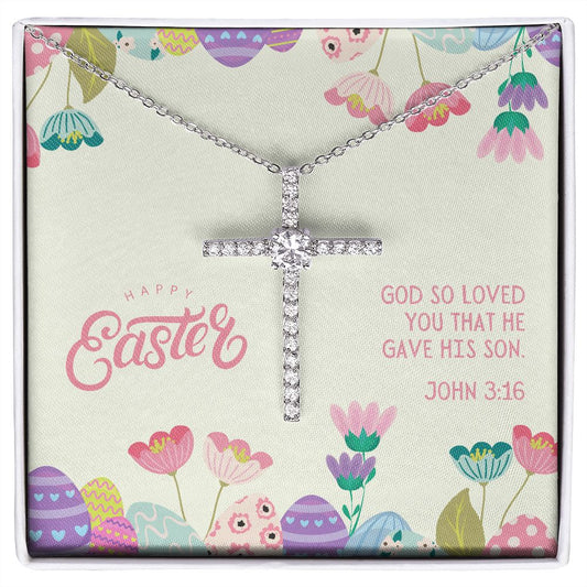 Happy Easter John 3 16 | CZ Cross Necklace